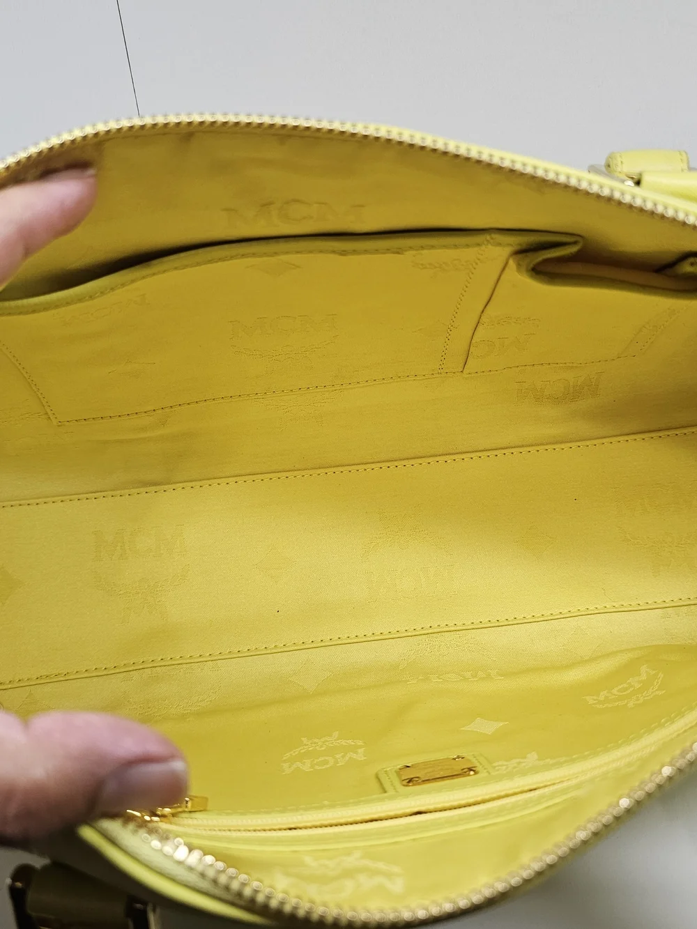 MCM Lemon Yellow Leather Barrel Satchel with Gold Hardware